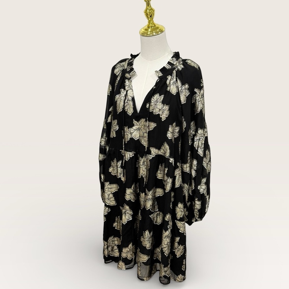 Tommy Bahama Shimmering Shores Long Sleeve Tiered Shift Dress Black Gold NWT - Picture 11 of 16